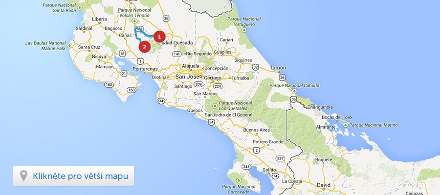 Mapa - Z La Fortuny do Santa Eleny - Cestopis Kostarika