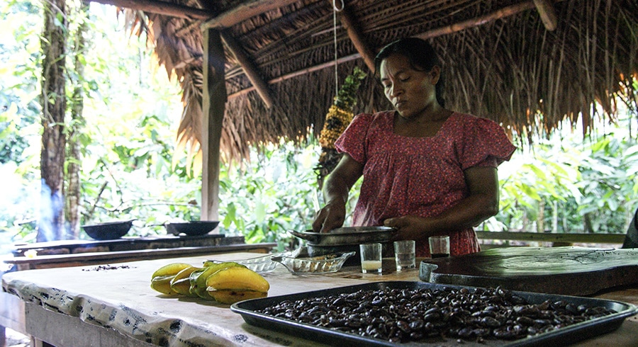 Kostarika - Puerto Viejo - Výroba čokolády přímo v akci