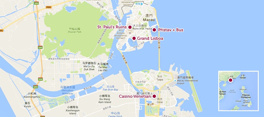 Macau - Mapa výletu