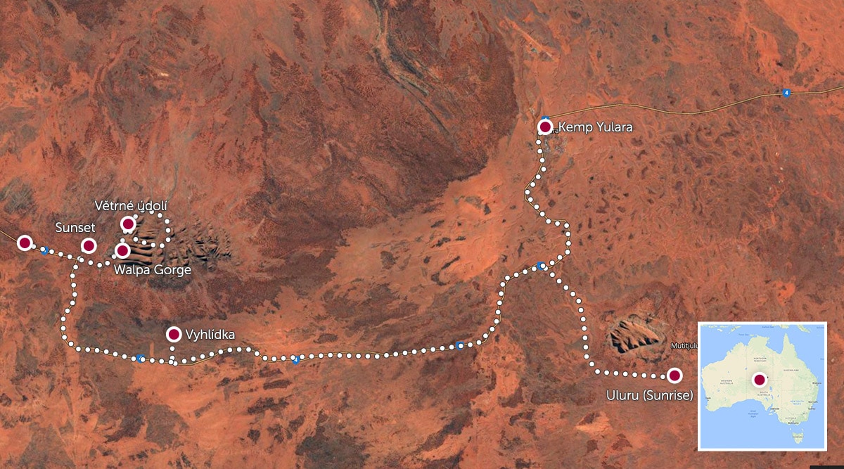 Cestopis Austrálie - mapa Kata Tjuta